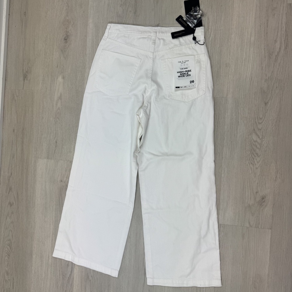 Rag & Bone The Andi Embellished High Rise Ankle Wide Leg Jeans 26 White Jewel - Picture 9 of 12